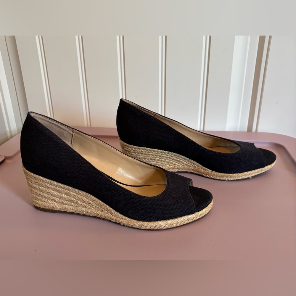 Bandolino Nuri Peep Toe Espadrille Wedge Pump Navy Blue - Size 8.5 - Picture 6 of 11
